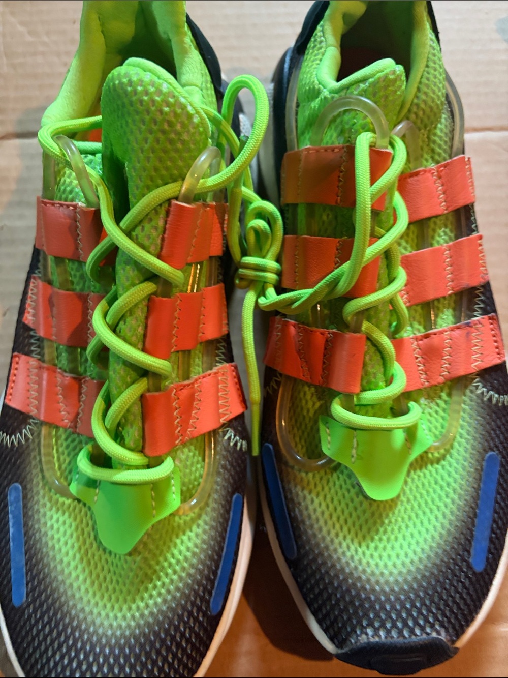 Adidas Neon Green and Orange Athletic Sneakers men size 8.5 track SALE $15 - Picture 2 of 5